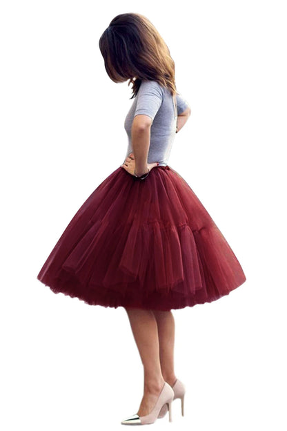 Fashion Red Multi-Layers Tulle Skirts Women Elastic Waist Puffy Knee Length Tutu Petticoat Lolita Cosplay Underskirt Jupons