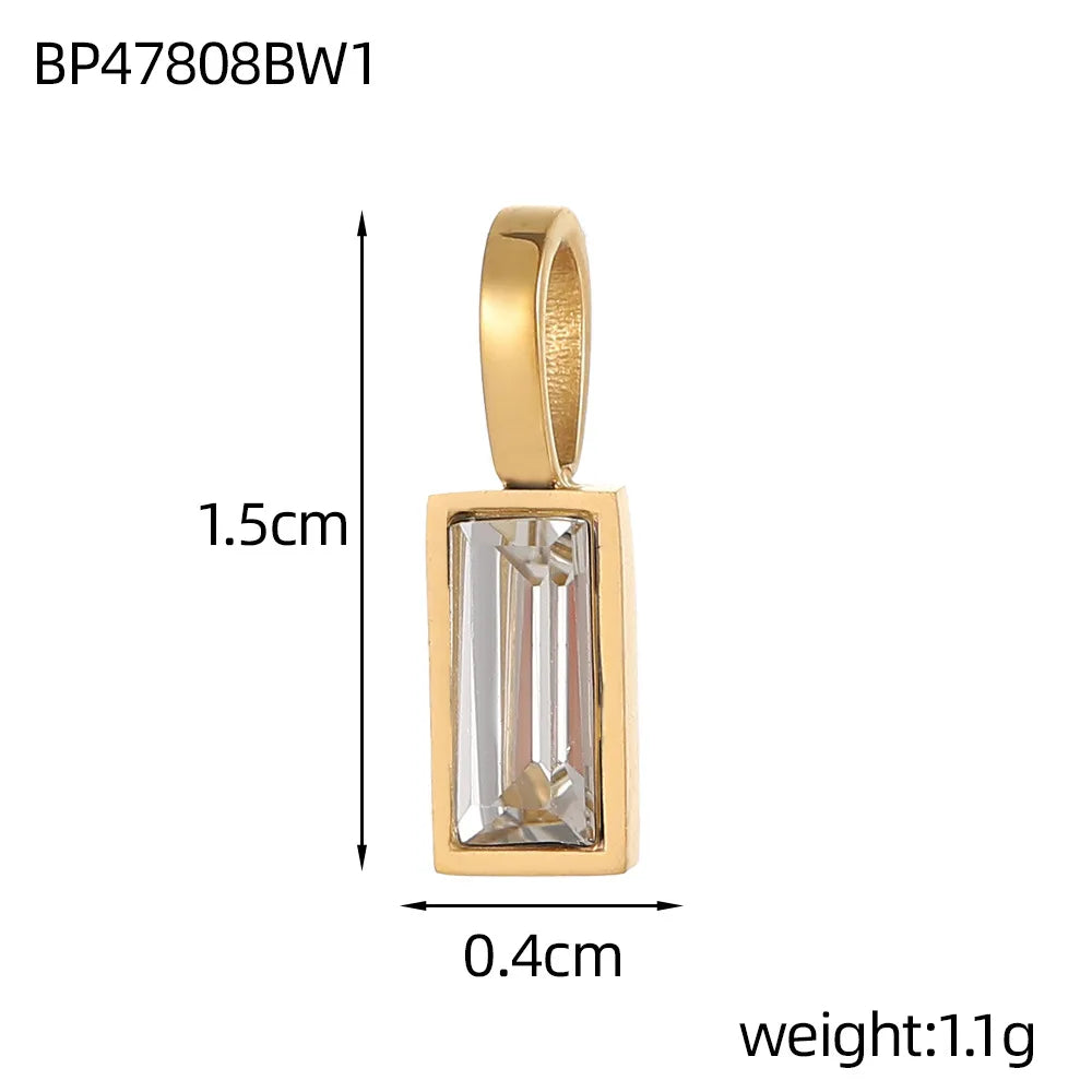 Classic Love Heart Square Zircon 12 Birthstone Pendant DIY Pendant Stainless Steel Waterproof Geometric Jewelry Birthday Gift