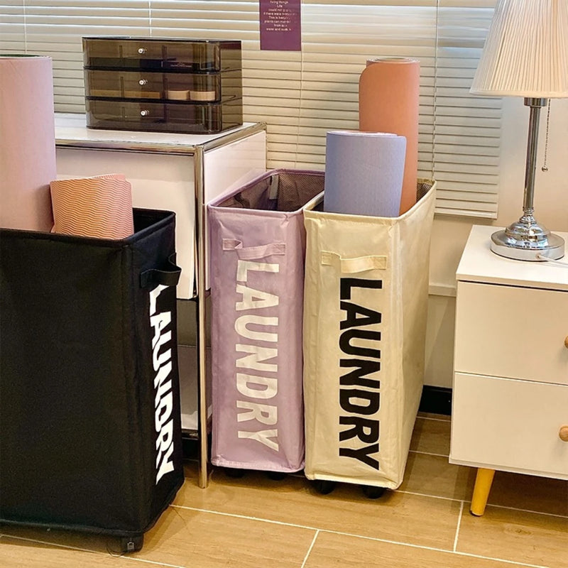 Yoga Mat Storage Artifact Home Dust-proof Storage Basket with Wheels Dirty Clothes Hamper Narrow Space Storage Organizer