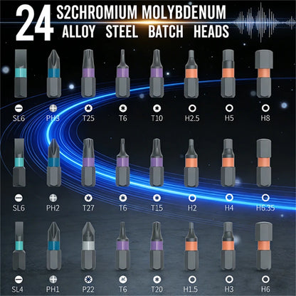 24 In 1 Magnetic Screwdriver Kit Portable Reversible Ratchet Driver High Torque Handle Home DIY Repair Tools