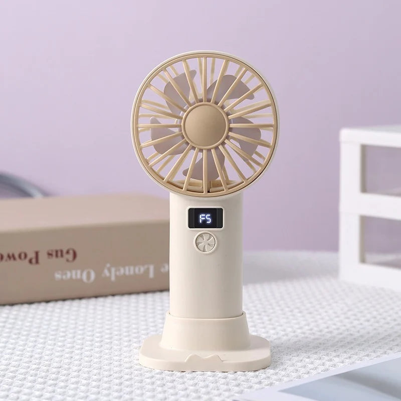 Portable Desktop Fan Mini Size Digital Display Fan Compact Lightweight Handheld Mini Fan Practical Design Stable Base USB Rechar