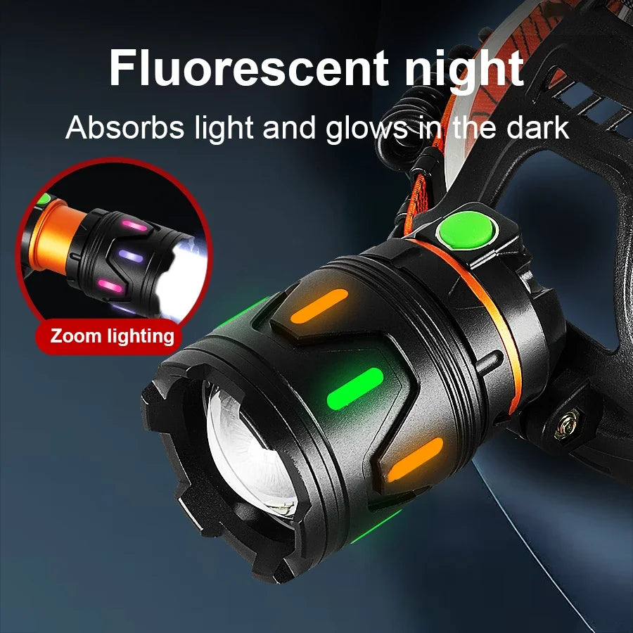 2025 Powerful LED Headlamp Rechargeable Telescopic Zoomable Headlight Outdoor Waterproof Work Head Lamp High Lumen Head Torch