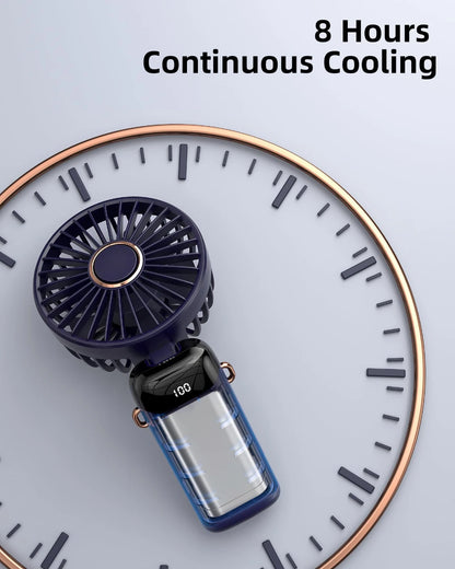 Portable Handheld Fan,Mini Foldable Desk Fan,USB Rechargeable Fans with 5 Speeds,Battery Operated with LED Display for Home