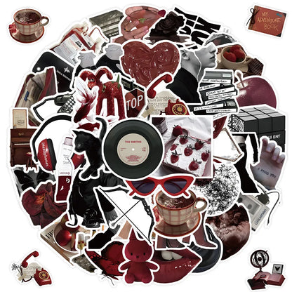50 Pieces Red & Black Themed Stickers - Decorative Decals for Journals, Phone Cases & Laptops RecordingYourLife Store