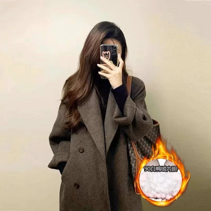 Grey Double-sided Cashmere Coat Women's 2025 Winter New Korean version Loose Thick Down Woolen Coats Solid Casual Long Overcoat