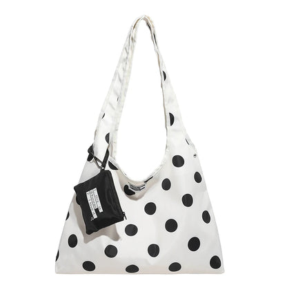 Nylon Dots Zipper Large Capacity Casual Tote Bag 2026 New Korean Style Versatile Bags Sweet Daily Commute Fashion Shoulder Bags