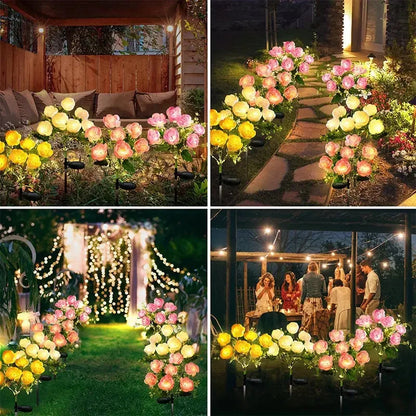 Solar Lights Outdoor, Solar Garden Lights, 7Head Camellia Flower Solar Light for Yard Lawn Garden Atmosphere Lighting Decoration