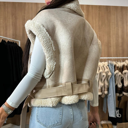 Women Winter Faux Suede Vest Sleeveless Zipper Up Fleece Sherpa Lined Jacket Fashion Solid Color Casual Outerwear Coat!