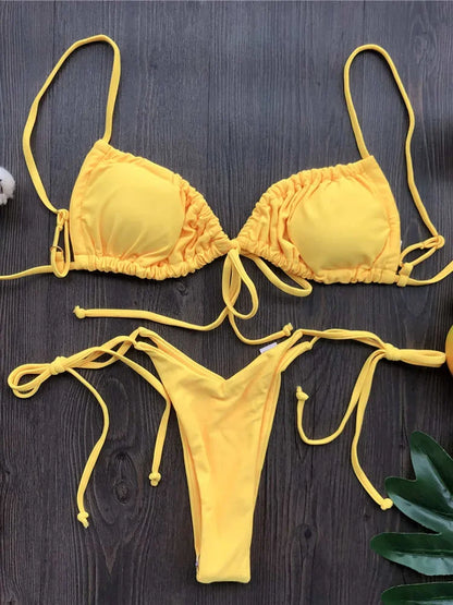 Sexy Printed Ruffled Frilled Thong Bikini Women Swimwear Female Swimsuit Two Pieces Bikini set Micro String Bathing Suit Swim