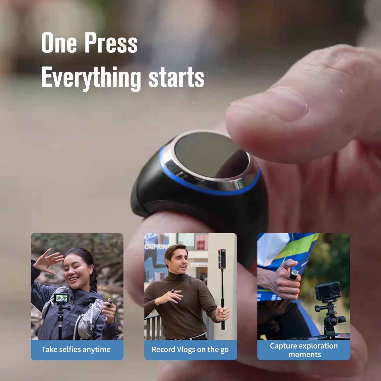 Wireless Finger Remote for Action Cameras. Gesture control for one-click shoot & record. Equipped with 3 sizes