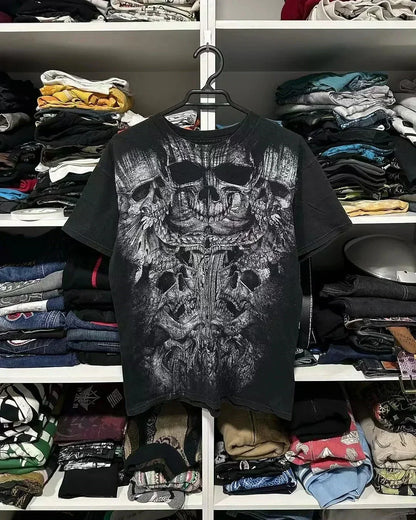 American Hip Hop Retro Loose Cotton Short Sleeve T-shirt Women Street Y2K New Casual Punk Rock T-shirt Unisex Harajuku Joker Top