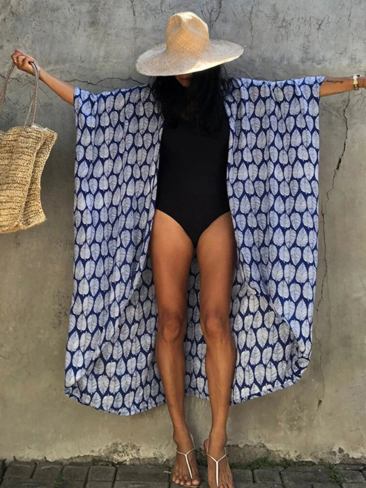 Bikini Cover Ups for Swimwear Women Printed Beach Kimono Self Belted Loose Wrap Beachwear Bathing Suit Dropshipping 22 Colors
