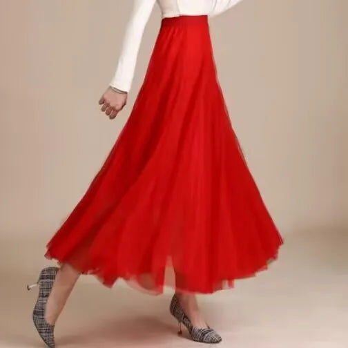 19 Colors 720 Degree Women's Spring Summer New Solid Long Skirt Big Swing Mesh Skirt A-line Dance Skirt