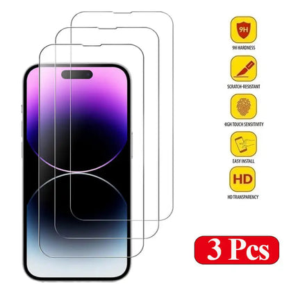 Gehärtetes Glas für iPhone 14 Pro, 15, 16, 17, 13, 12, 11 Pro Max, Displayschutzfolie für iPhone 15 Pro, Glimmerglas für iPhone 13, 14 Pro