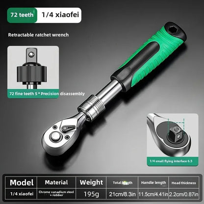 72-Tooth Ratchet Wrench Set, Chrome Vanadium Steel, Automatic Two-Way Mechanism, Stretchable, Ergonomic Grip, with Quick Socket