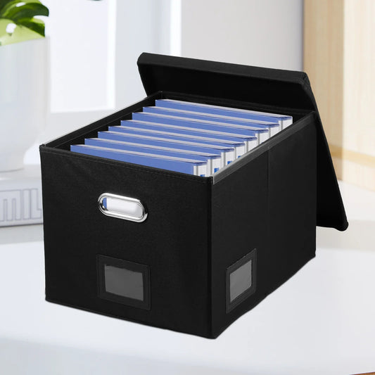 Folding File Storage Box Hanging File Filing Box with Label Slot Fabric Folder Organizer Box Portable Organizer Box with Lid