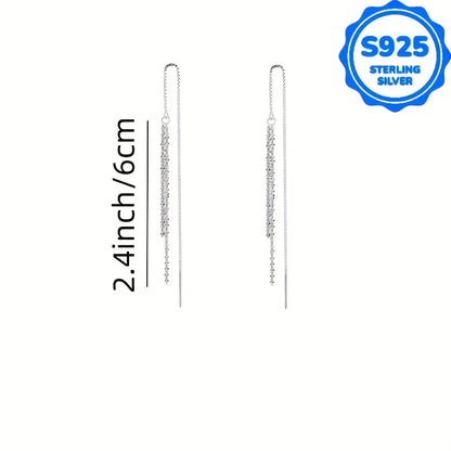 A pair of 2 pieces, women's fashionable hanging earrings, retro Bohemian style, hypoallergenic S925 silver, sparkling long ear l