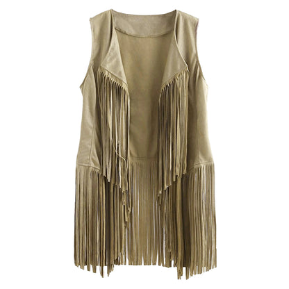 Fringe Vest Women Leather Suede Vest Tassels Vintage Western Country Cowgirl Vest Cardigan Waistcoat Jacket