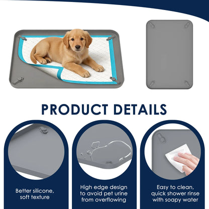 Pet Pee Pad Holder Silicone Dog Urine Pad Holder with Corner Snaps Leak Proof Puppy Pee Tray Mat Dog Training Mat Pet Supplies
