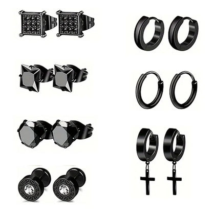 21 pairs of men's stainless steel earrings, circular CZ earrings, hypoallergenic earrings, unisex perforated earrings