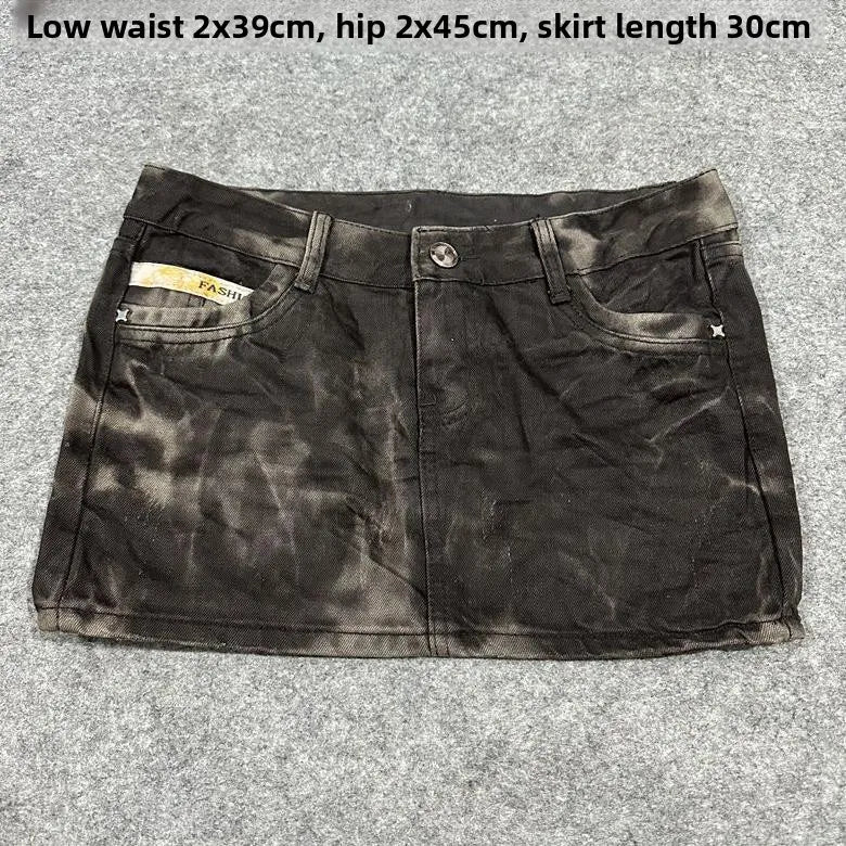 Sexy American Vintage Low Waist Denim  Skirt for Students Z4 Antiquing Y2K Trendy ort Skirt with Handmade Ripped And Fo...