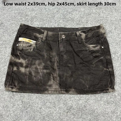 Sexy American Vintage Low Waist Denim  Skirt for Students Z4 Antiquing Y2K Trendy ort Skirt with Handmade Ripped And Fo...