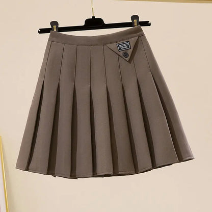 Korean Fashion Autumn New Women's Solid Pleated Zipper Simplicity Preppy Style Chic High Waist Short Slim A-line Pleated Skirt