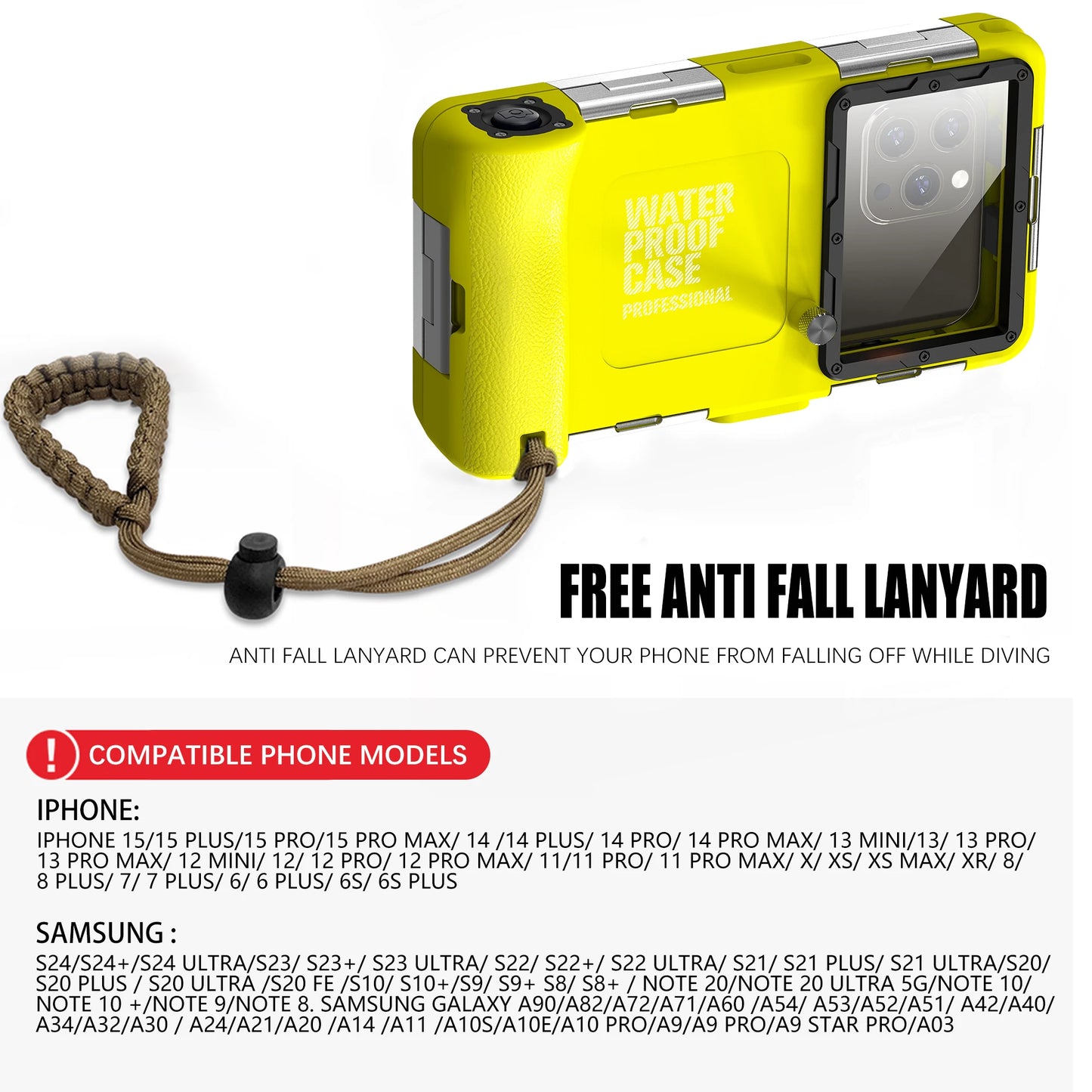 Multi-functional, durable, waterproof, 15m/50ft, universal 6.9 inch waterproof phone case, IP68, professional diving photography
