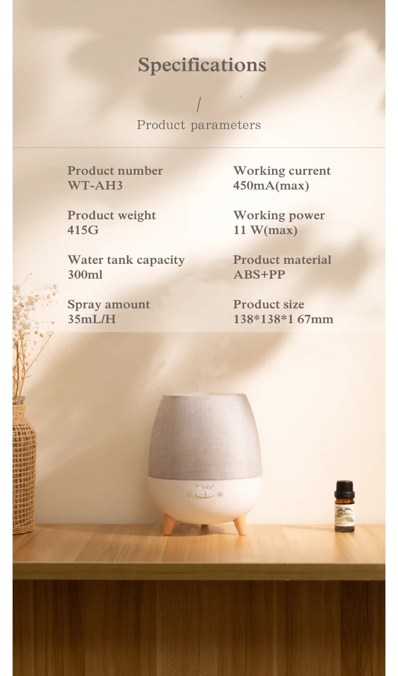 Elektrischer Aroma-Luftbefeuchter (300 ml) mit Fernbedienung, Ultraschall-Nebel und Nachtlicht