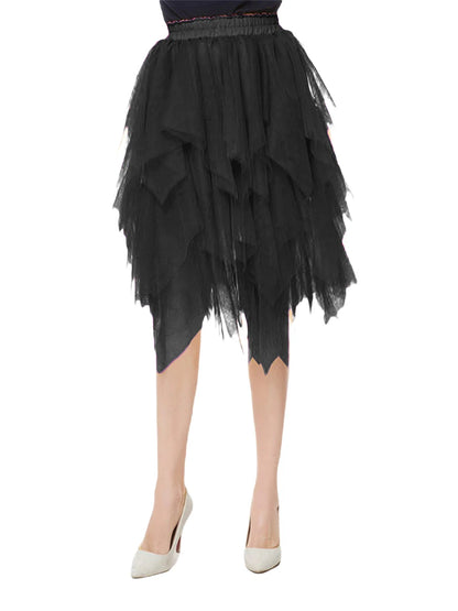 Women's Irregular Tulle Skirts Casual High Waist Solid Color Mesh Skirts Layered Skirts