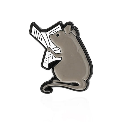 Smart and mischievous little mouse reading newspaper, climbing ladder to find food, cartoon cute animal brooch
