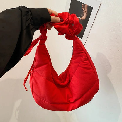Fashionable Nylon Pleated Shoulder Bag Portable Drawstring Crossbody Bag Underarm Bag  INS Korean Style Hand Bag Outdoor