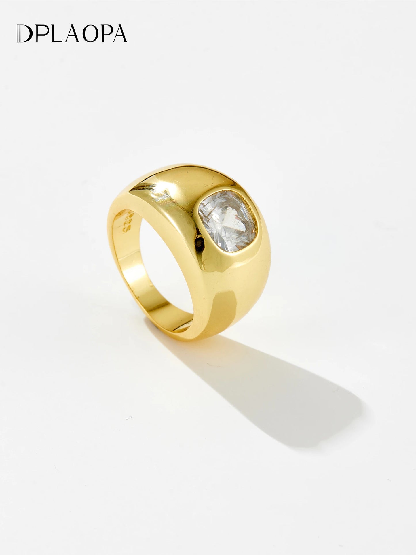 DPLAOPA 925 Sterling Silver Gold Thick Band Big CZ Zircon Size Ring Women Luxury Fine Jewelry 2023 Fine Jewelry Crystal