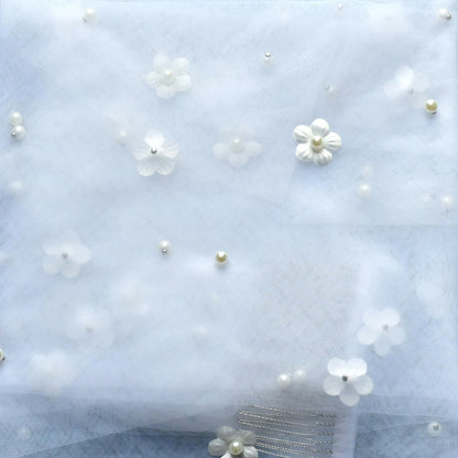 G83 Pearls Wedding Veil 3D Flowers Bridal Veils 1 Tiers Beaded Soft Tulle with Comb Long Wedding Accessories for Bride