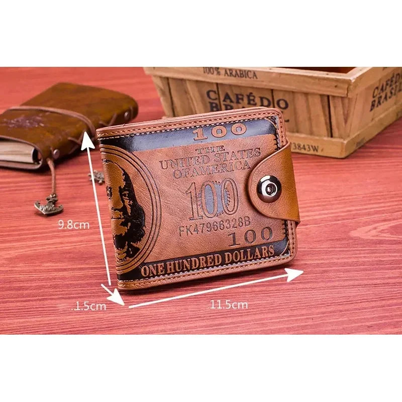 Men's Wallets with 100 US Dollar Pattern Hasp Male Leather Wallet with Zipper Card Holder Coin Pocket Purse cartera hombre
