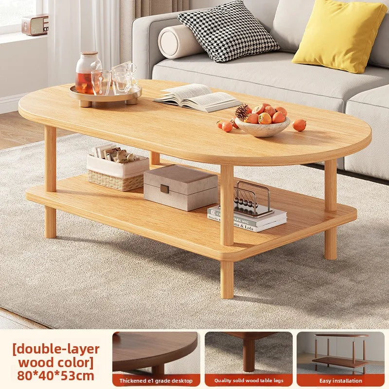 Coffee Table for Living Room Oval Small Space Furniture for Apartment Modern Simple Low Double-Layer Storage Table Easy Clean