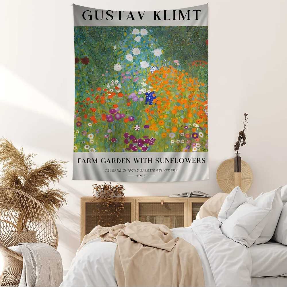 Gustav Klimt Flower Garden Sunflowers Cartoon Tapestry Art Science Fiction Room Home Decor Art Home Decor