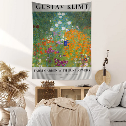 Gustav Klimt Flower Garden Sunflowers Cartoon Tapestry Art Science Fiction Room Home Decor Art Home Decor