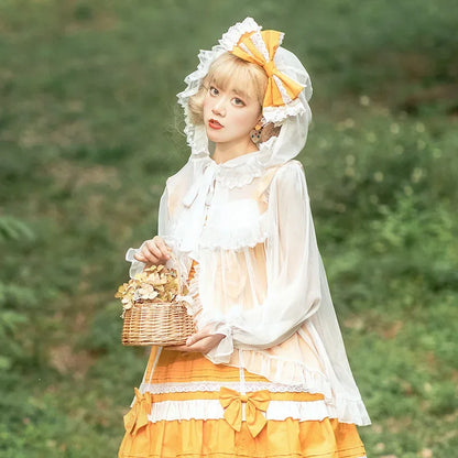 Lolita Chiffon Open Front Wraps Poncho Soft Coat Capes Girls Sweet Hood Covers Sweet Ruffle Shawl Cape Sun Protective For Women