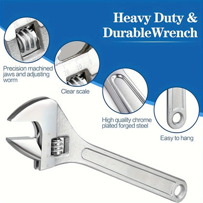 6 Inch/10 Inch Adjustable Wrench With Wide Handle, Perfect For Plumbing, Home And Garage Applications