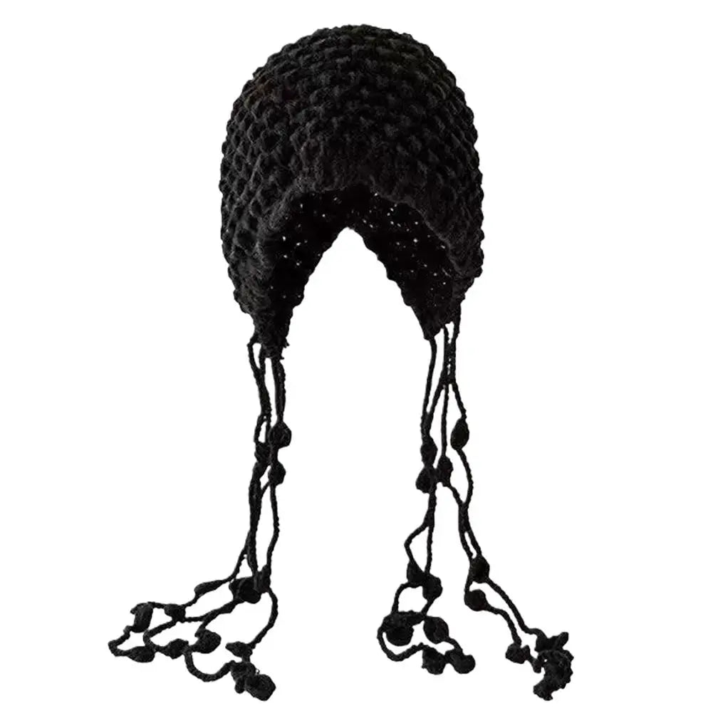 Women's Fashion Hand Woven Tassel Ball Knitted Hat Comfortable Warm Soft Skin-friendly Pullover Cap Street Photography Travel