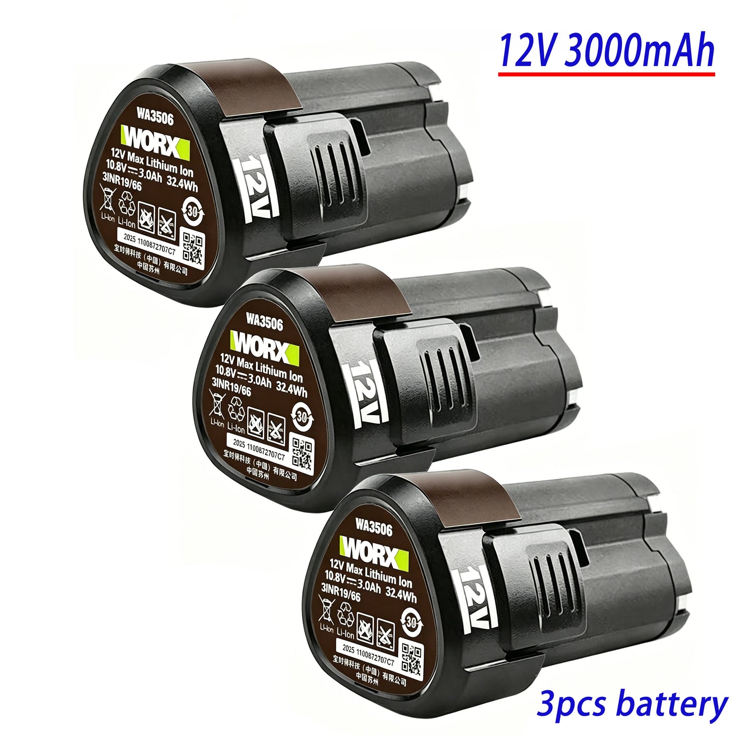 100% New 12V 3000mAh RW9300 WA3503 Replacement Li-ion Battery For Worx WA3504 WA3505 WA3553 RK2515K2 Cordless Tool Power Battery
