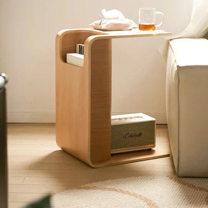 Nordic Style Solid Wood C-Shaped Coffee Table Small Living Room Side Table Designer Furniture for Apartments