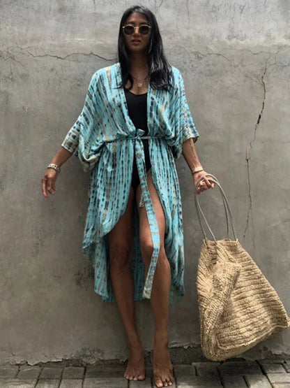 Bikini Cover Ups for Swimwear Women Printed Beach Kimono Self Belted Loose Wrap Beachwear Bathing Suit Dropshipping 22 Colors