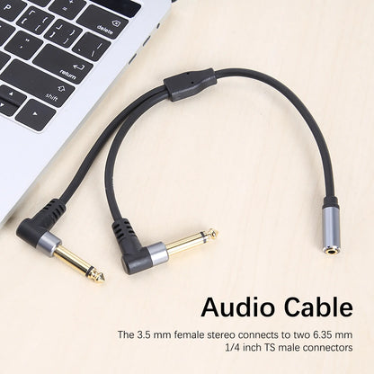 3.5mm 1/8 TRS Female Jack To Dual 6.35mm 1/4 TS Mono Right Angle Plug Stereo Y Splitter Audio Cable for Phone PC Speaker Mixer