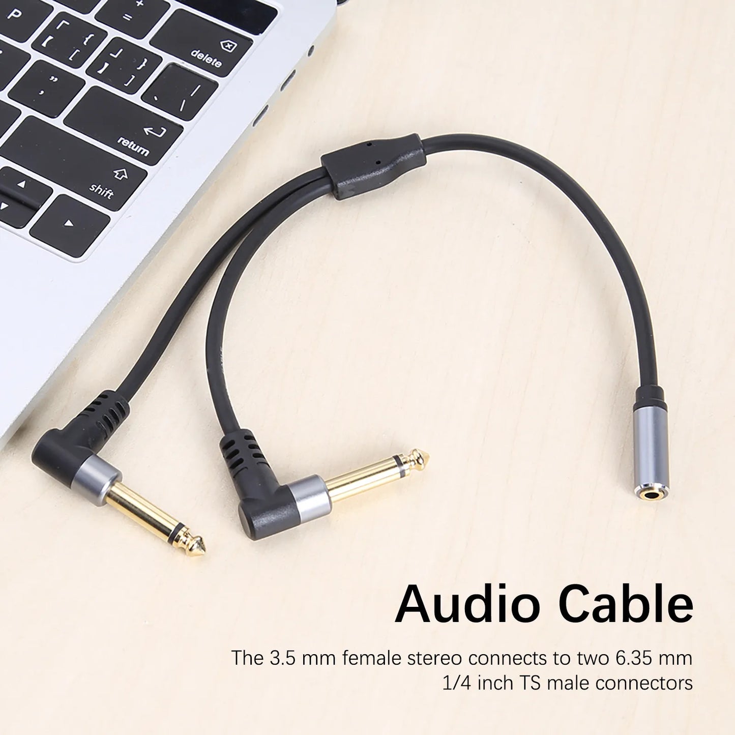 3.5mm 1/8 TRS Female Jack To Dual 6.35mm 1/4 TS Mono Right Angle Plug Stereo Y Splitter Audio Cable for Phone PC Speaker Mixer