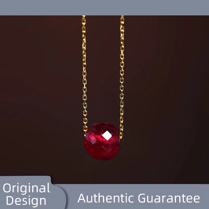 Fine Jewelry New Real 18K Gold Necklace  Natural ruby for Women Au750  Design Simple Fashion Fine Jewelry Gift for Women,x667