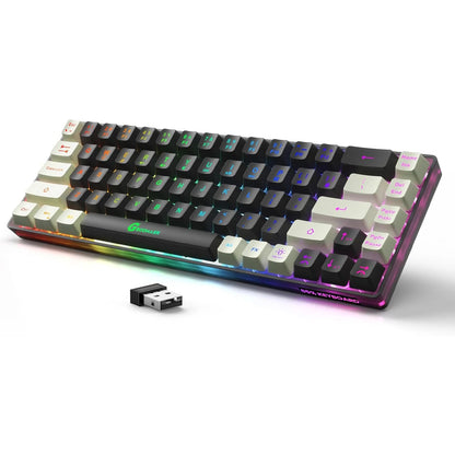 GEODMAER Wireless Gaming Keyboard Rechargeable Backlit Gaming Keyboard 68 Keys English/Spanish Layout 2.4G Keyboard for PC