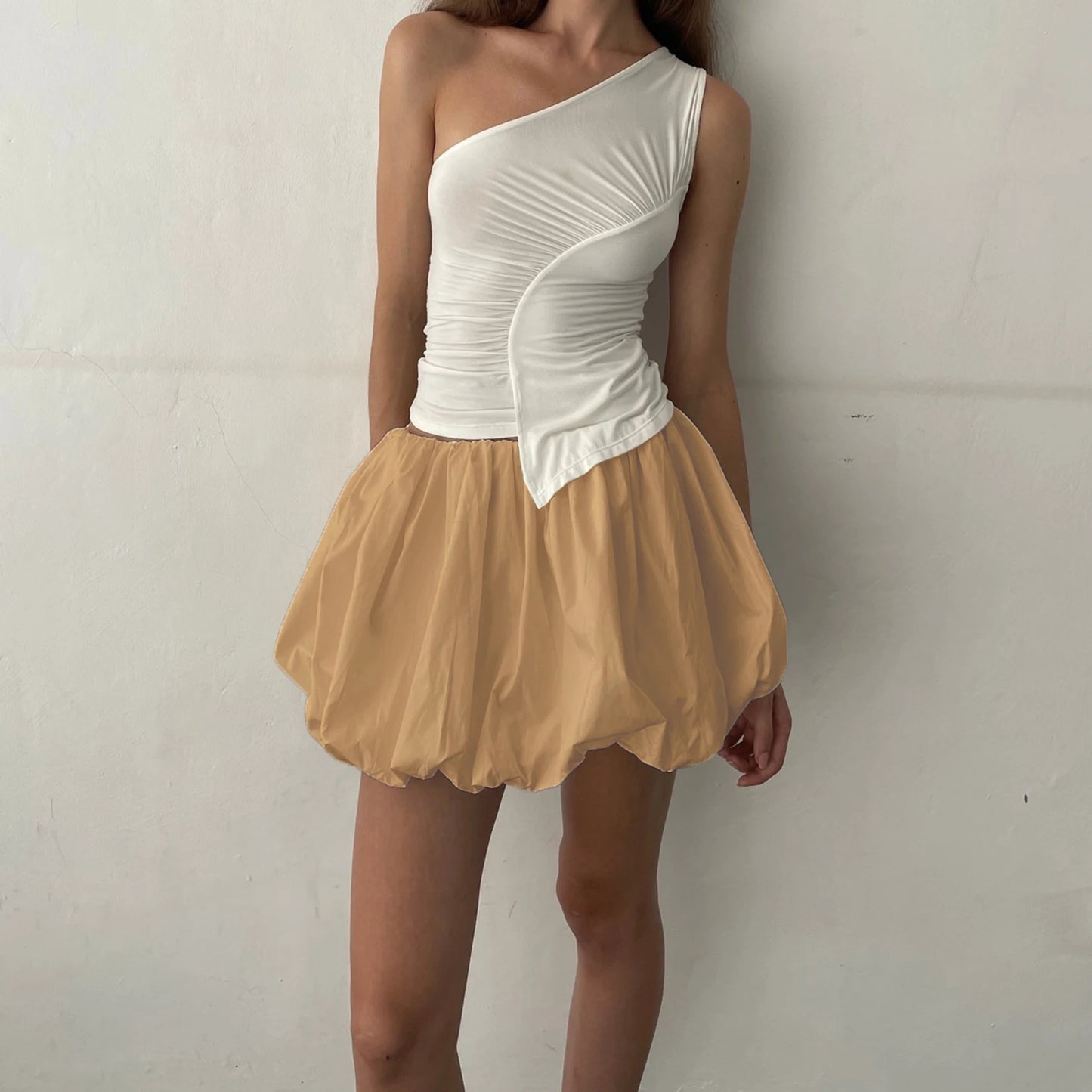 hirigin Women Y2K Bubble Skirt Elastic Waist Pleated Ruffle Hem A Line Mini Skirt Girls Cute Short Puffy Balloon Skirt