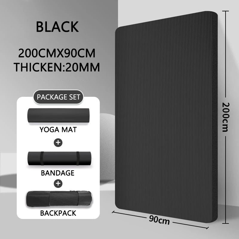 20mm Thick Large NBR Yoga Mat 200x90cm with Strap & Storage Bag, Rollable Pilates Workout Mat